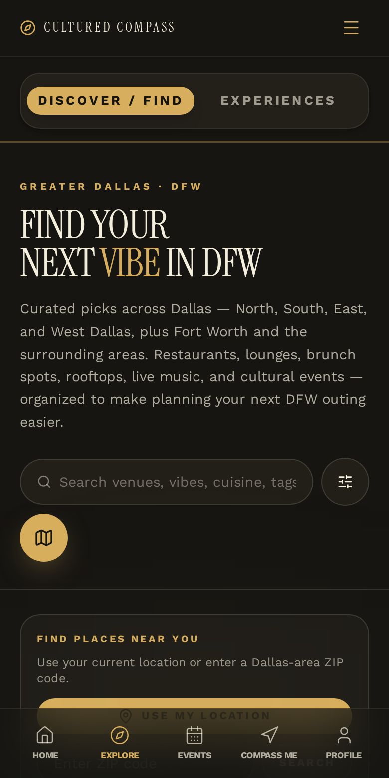 Cultured Compass Discover screen
